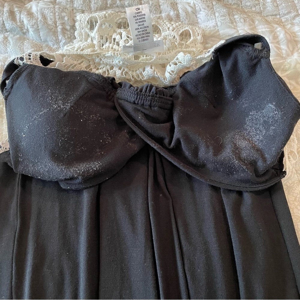 Allison Brittney Black White Lace Crochet Back V-Neck Maxi Dress Small - Picture 9 of 9